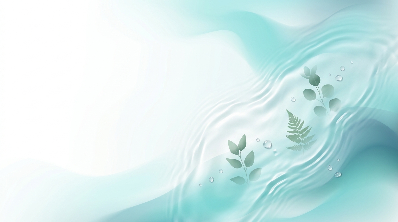 Sanfte Wasserwellen mit zarten Blattsilhouetten und Tropfen